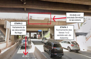 Demolição e ampliação de viaduto provocam interrupções no trânsito do trevo de Alphaville na região da Castello Branco