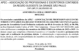 APEC – Assembleia Geral Ordinária